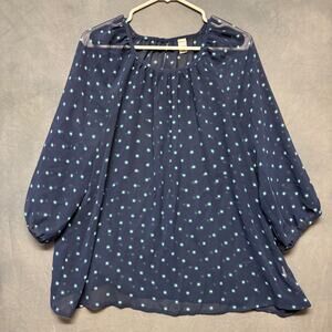 Old Navy Navy Sheer Printed Peasant Blouse XL Boho Cottagecore Geometric Top